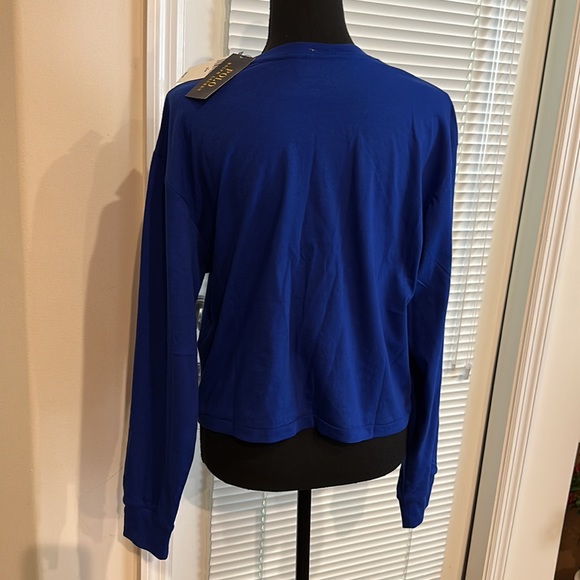 Polo Blue Logo Front & Sleeve Crew Neck Long Sleeve Cropped T-Shirt - Picture 3 of 5